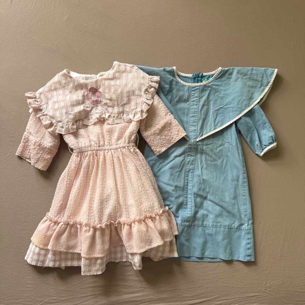 Pink Ruffled Girls' Peasant Vintage-like Dress with Flower Applique